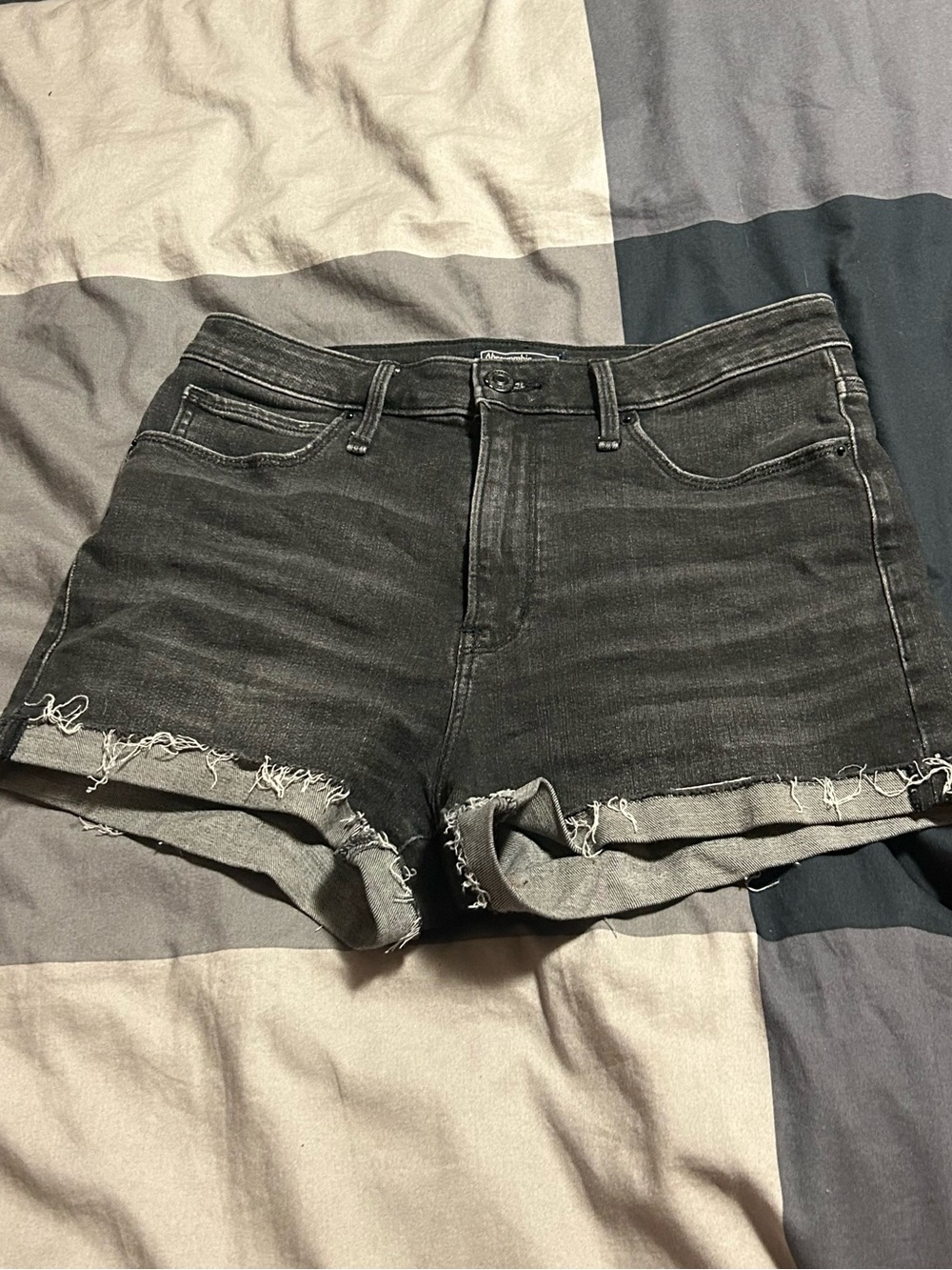 Abercrombie & Fitch Black Frayed Hem Denim Shorts